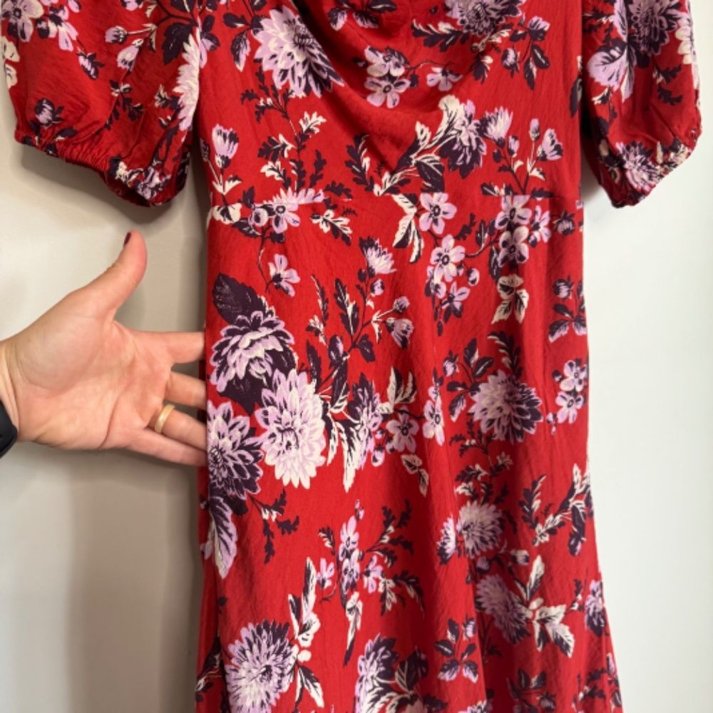 Anthropologie Maeve Puff-Sleeve Midi Dress - Red Floral | Size 6 - Picture 7 of 13